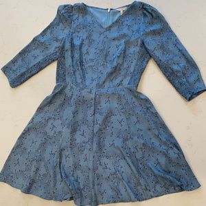 Rebecca Taylor Blue Black Pattern Three Quarter Sleeve Dress